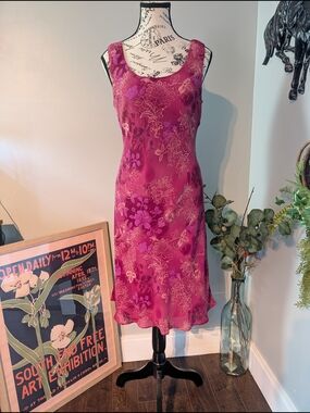 Jessica Whimsigoth Fuchsia Floral Sheer Slip Dress Size Small